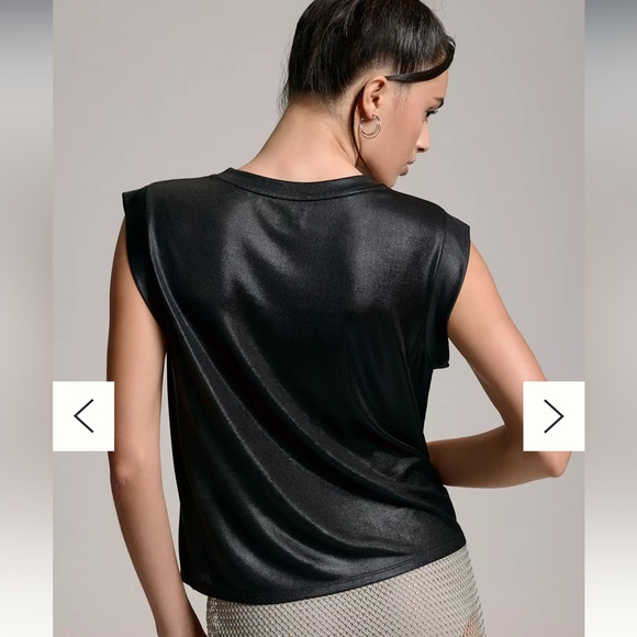 Anthropologie Porridge Black Shine Sheer Boxy Muscle Tee in Black Sz S - Picture 3 of 12